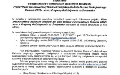 Planu Zrównoważonej Mobilności dla Gmin Obszaru Funkcjonalnego Radomia 2030+