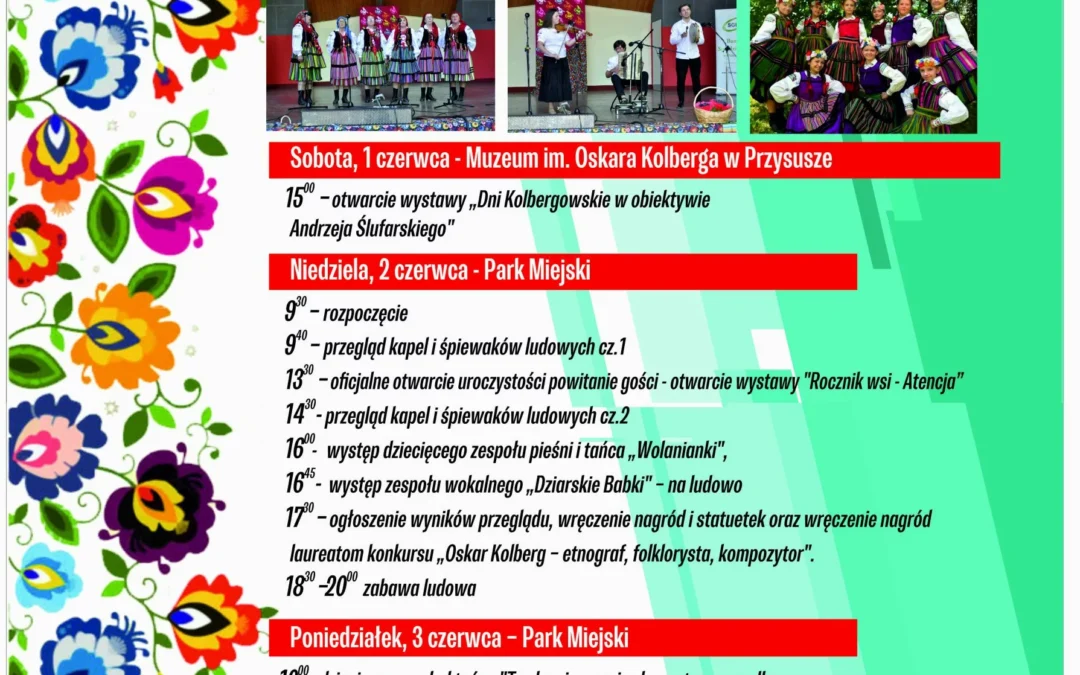 Zapraszamy na 64. Dni Kolbergowskie. Wydarzenie dofinansowane przez LGD Razem dla Radomki